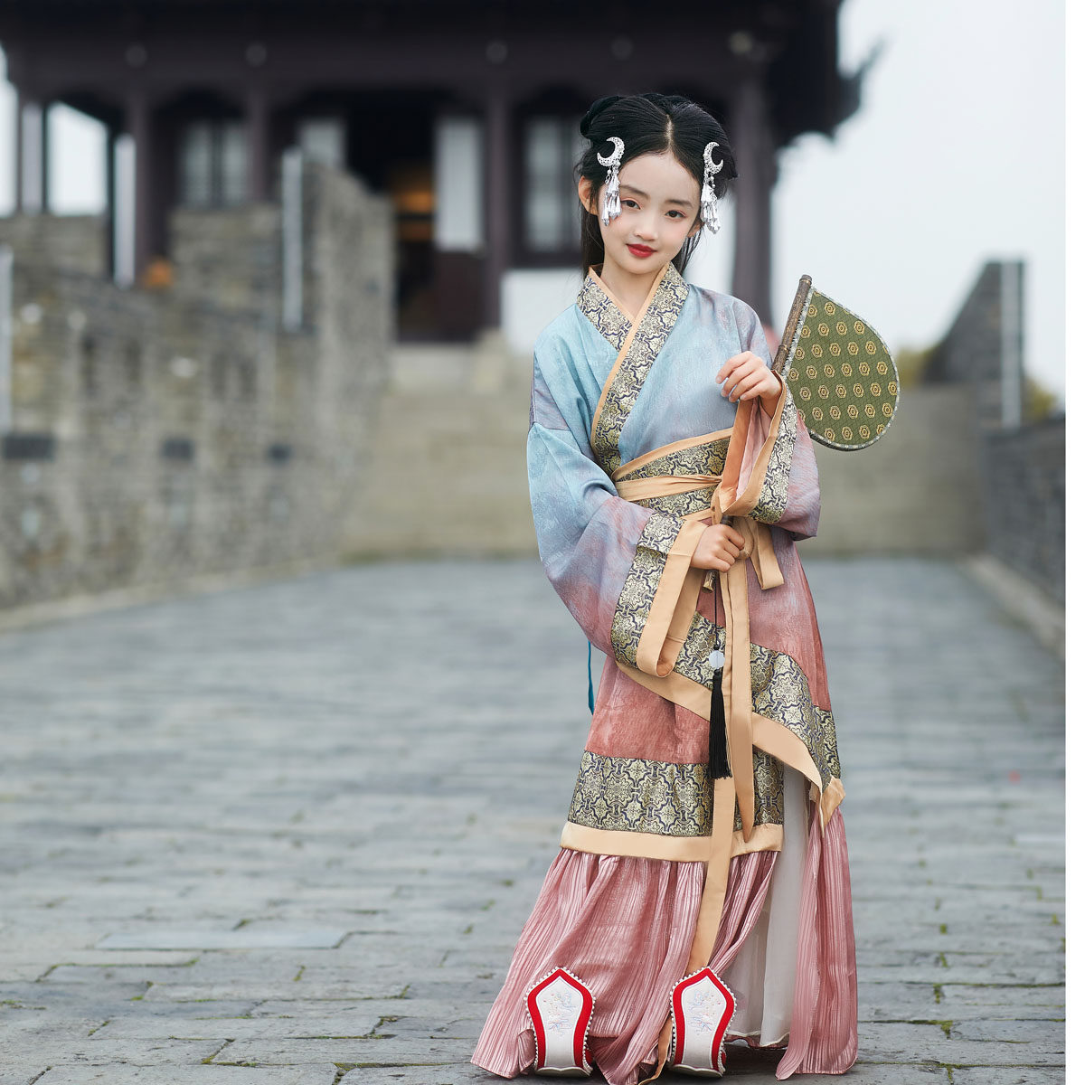 铭唐源女童春秋曲裾战国袍深衣交领右衽中国风古装汉服儿童长裙