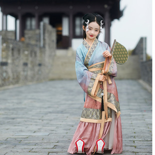 小安鱼女童春秋曲裾战国袍深衣交领右衽中国风古装汉服儿童长裙