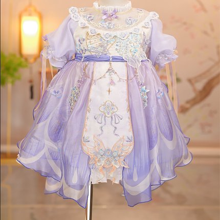 朝童蝶蔓仙境儿童中国风夏超仙绣花汉服古装洛丽塔女童公主连衣裙