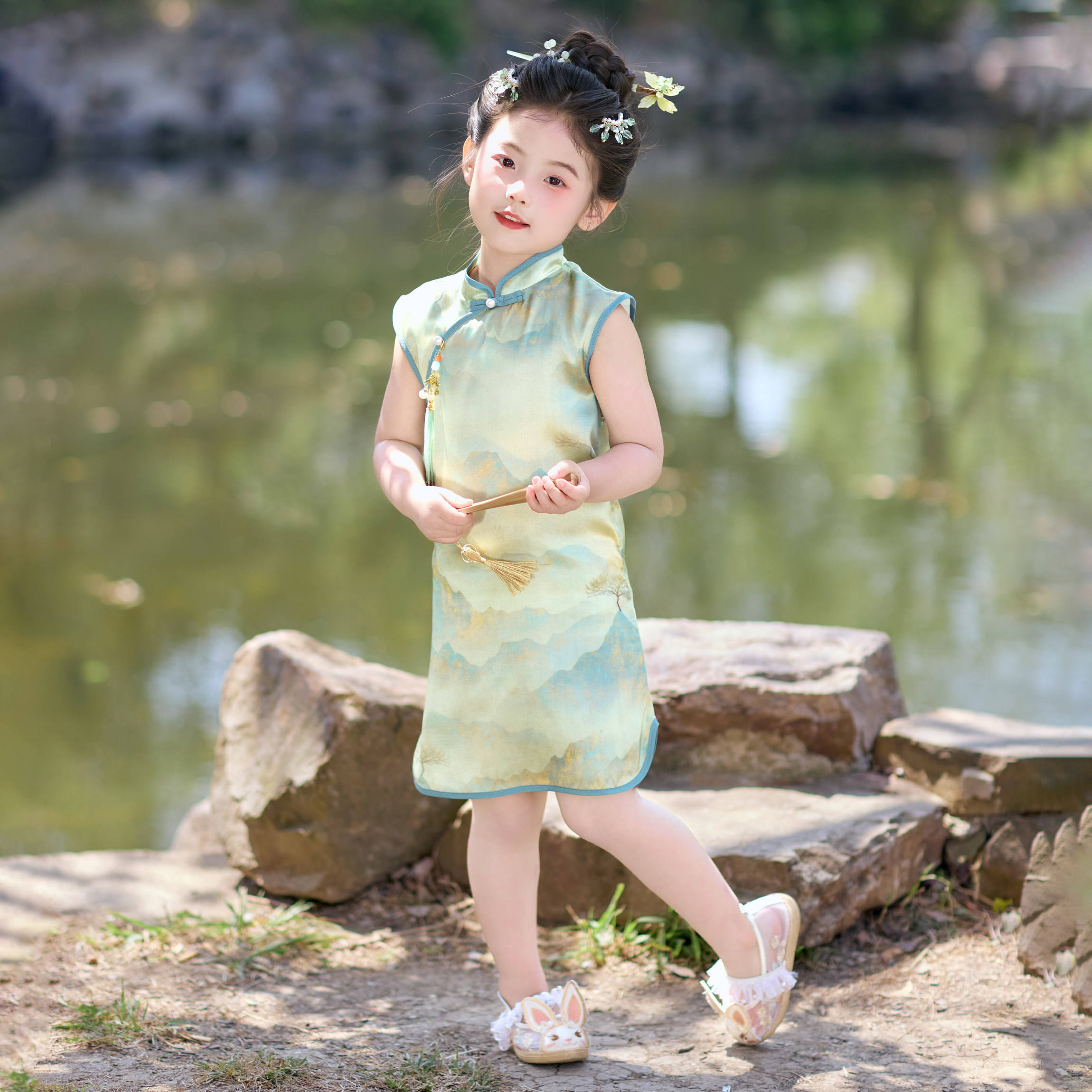 今兮古兮女童夏新中式旗袍连衣裙