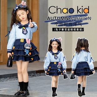 朱迪警官长袖纯棉福利演出JK套装高品质套裙春夏新品女童蛋糕裙