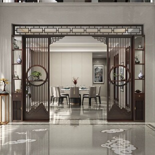 新中式东阳木雕月亮门实木花格月洞门拱门博古架客厅仿古屏风定制