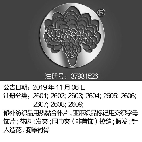 26类图形《穿山甲》头饰饰品花边发夹针人造花刺绣品拉链商标出售