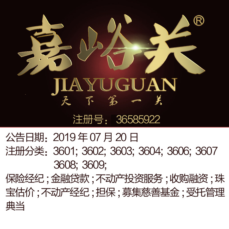 36类《嘉峪关》经纪募集慈善基金保险金融典当金融物管商标出售