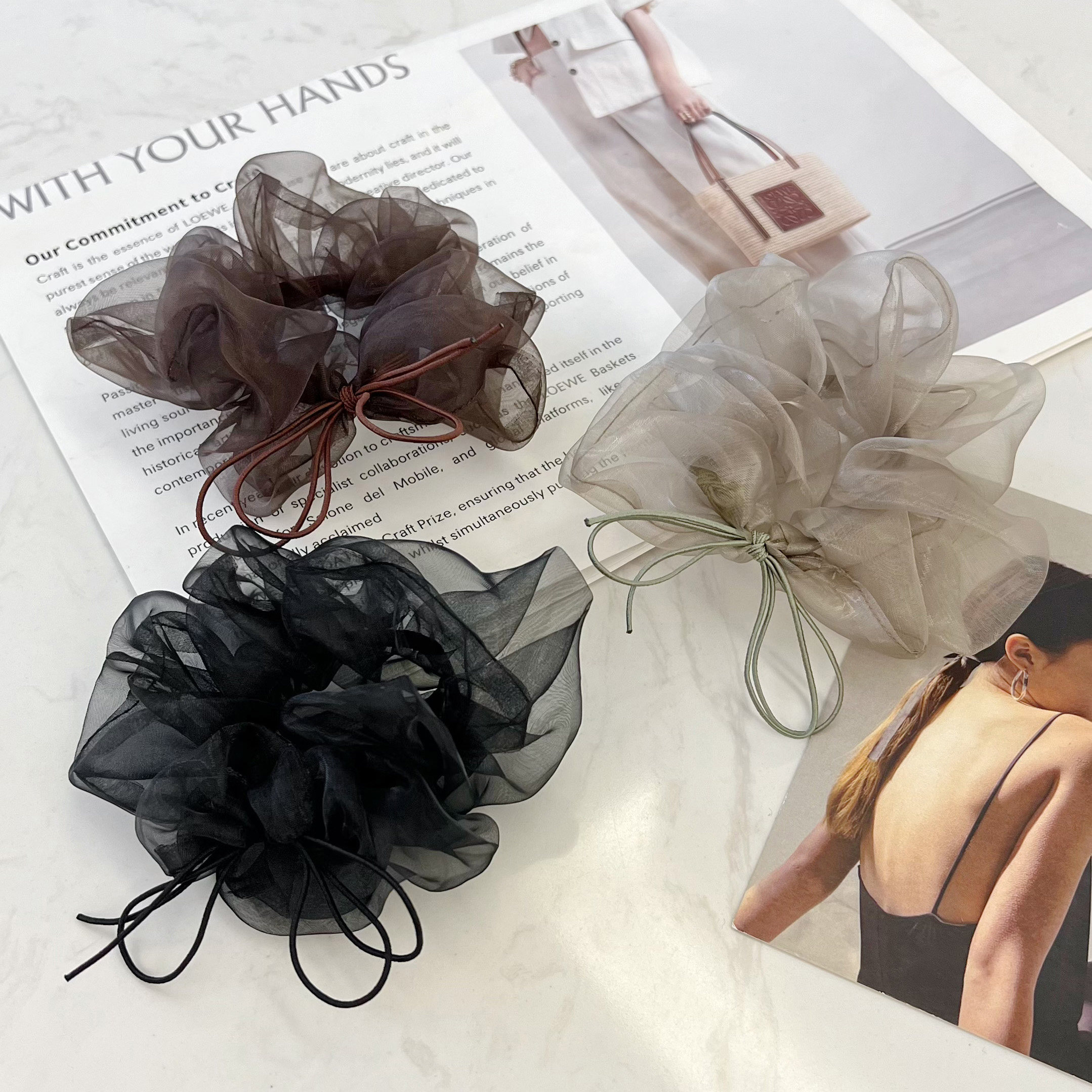 新款简约薄纱蝴蝶结发圈发绳发饰