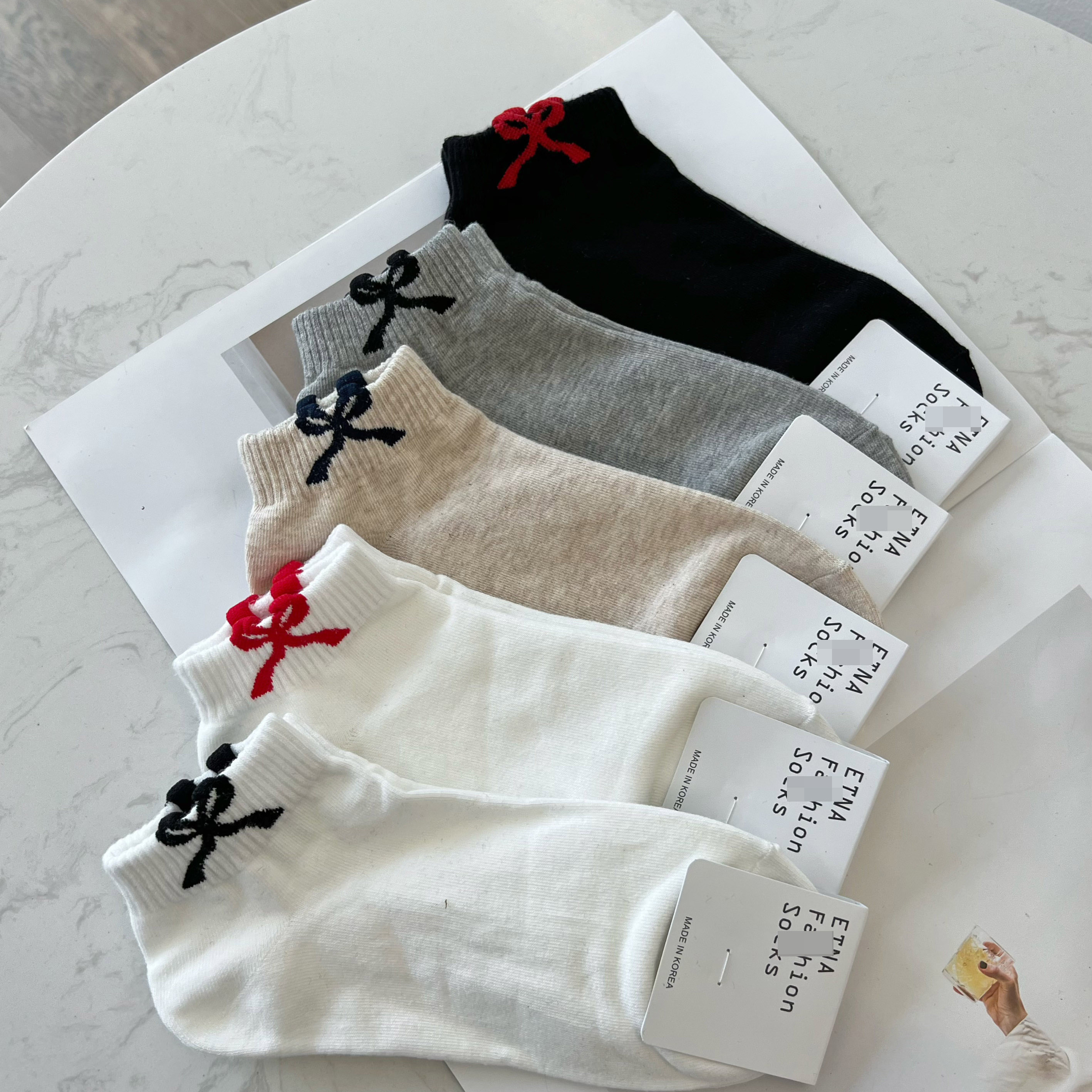 螺口刺绣蝴蝶结浅口袜时尚防滑短