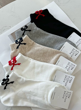 米娜家 韩国 25夏款简约绣蝴蝶结图案浅口袜时尚短袜 SP515 309