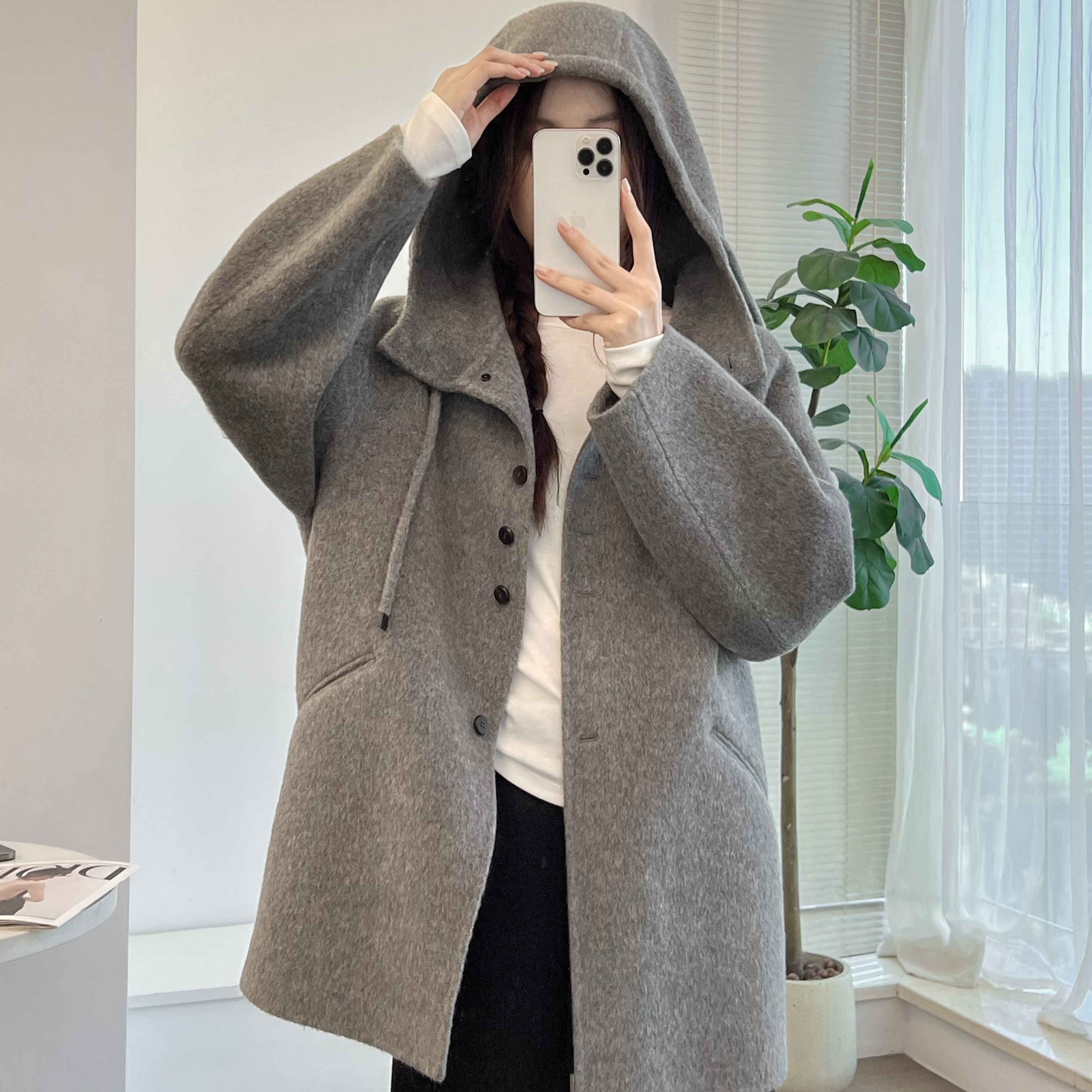 双面羊绒毛呢中长款外套