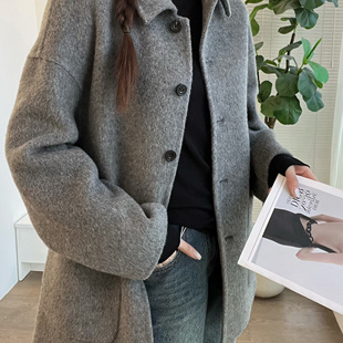 E539 米娜家 气质大衣女 25秋冬翻领单排扣羊毛中长款 401 欧洲站