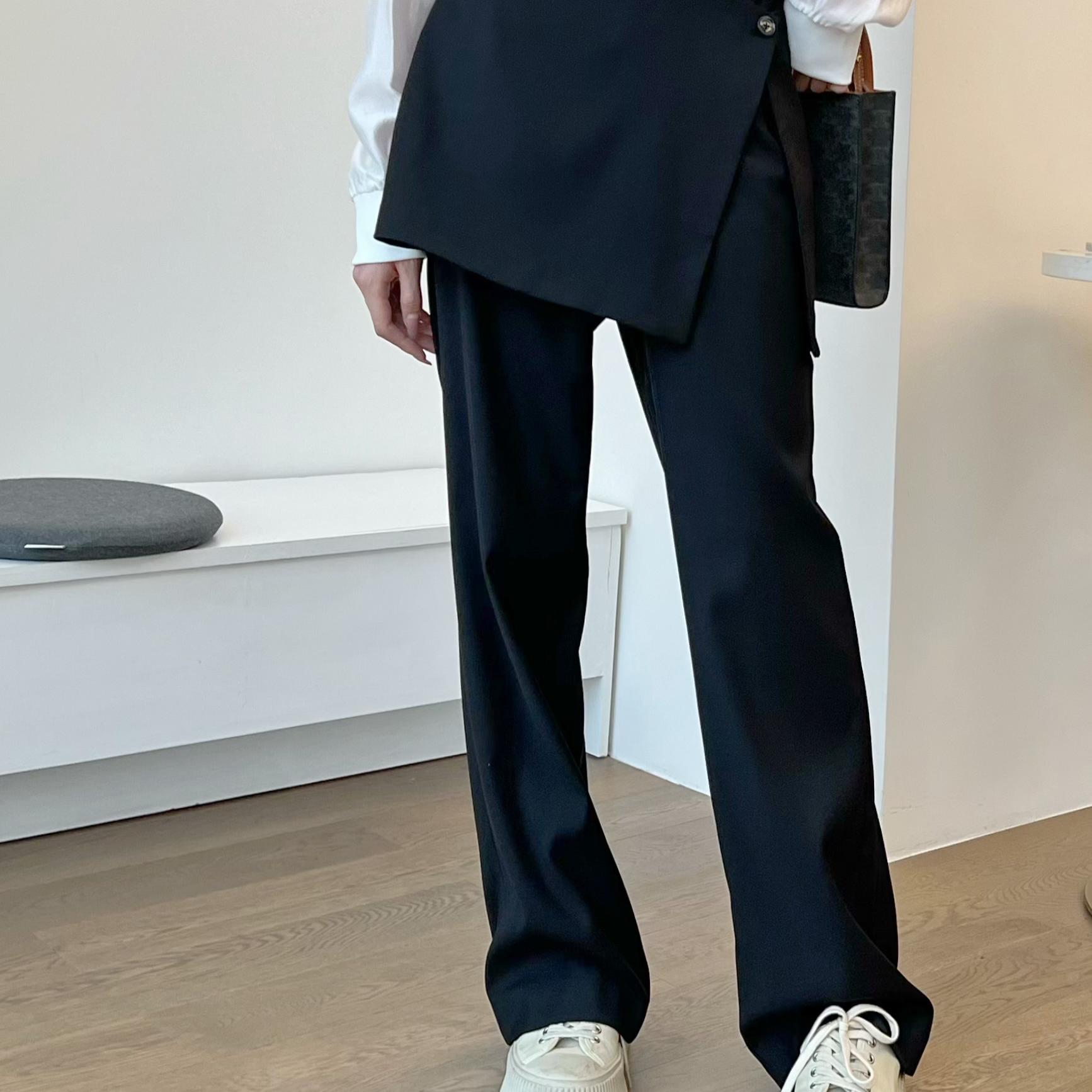 显瘦拼接屁帘西装直筒休闲裤