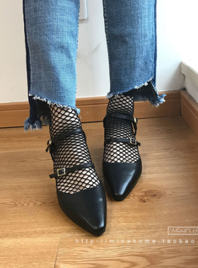 米娜家 现货 四季通用小性感时尚网格复古风潮流短袜 SP706 301