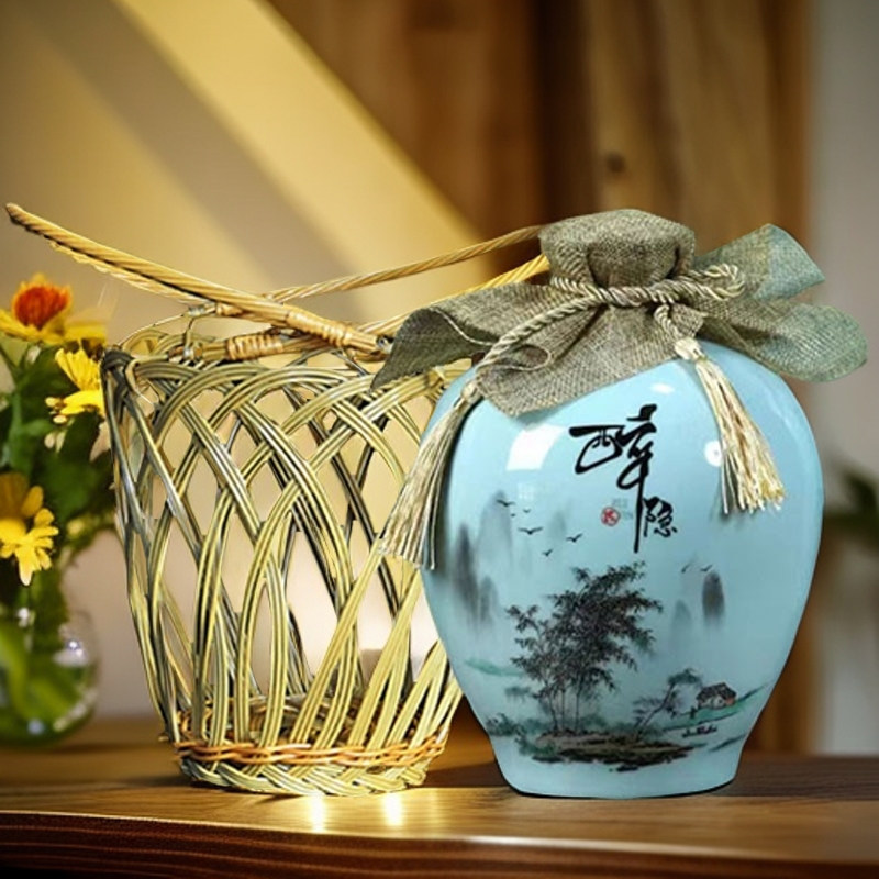 1斤2斤3斤5斤10斤陶瓷酒瓶空瓶子带手提篮子家用密封酒壶酒坛酒罐