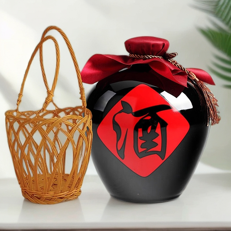 景德镇陶瓷空酒瓶家用密封酒壶复古1斤2斤3斤5斤10斤黑色藏酒罐坛