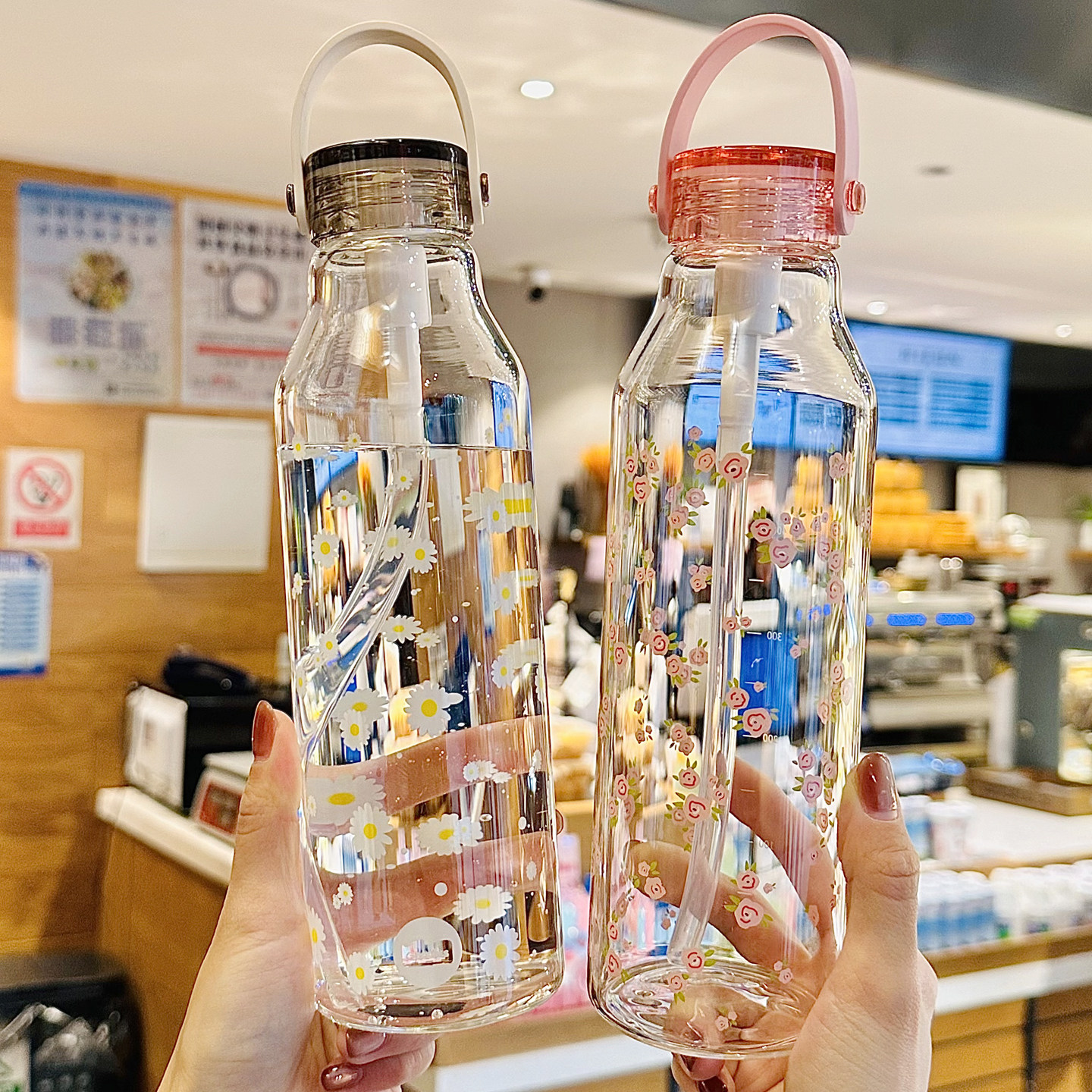 吸管水杯2026新款女生高颜值玻璃杯耐高温便携刻度杯子ins风水瓶,餐饮具,玻璃杯,淘宝优惠券,粉丝福利购,淘宝优惠卷