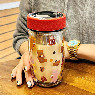 2025新款女双层高硼硅玻璃杯泡茶杯茶水分离水杯可爱女学生杯子