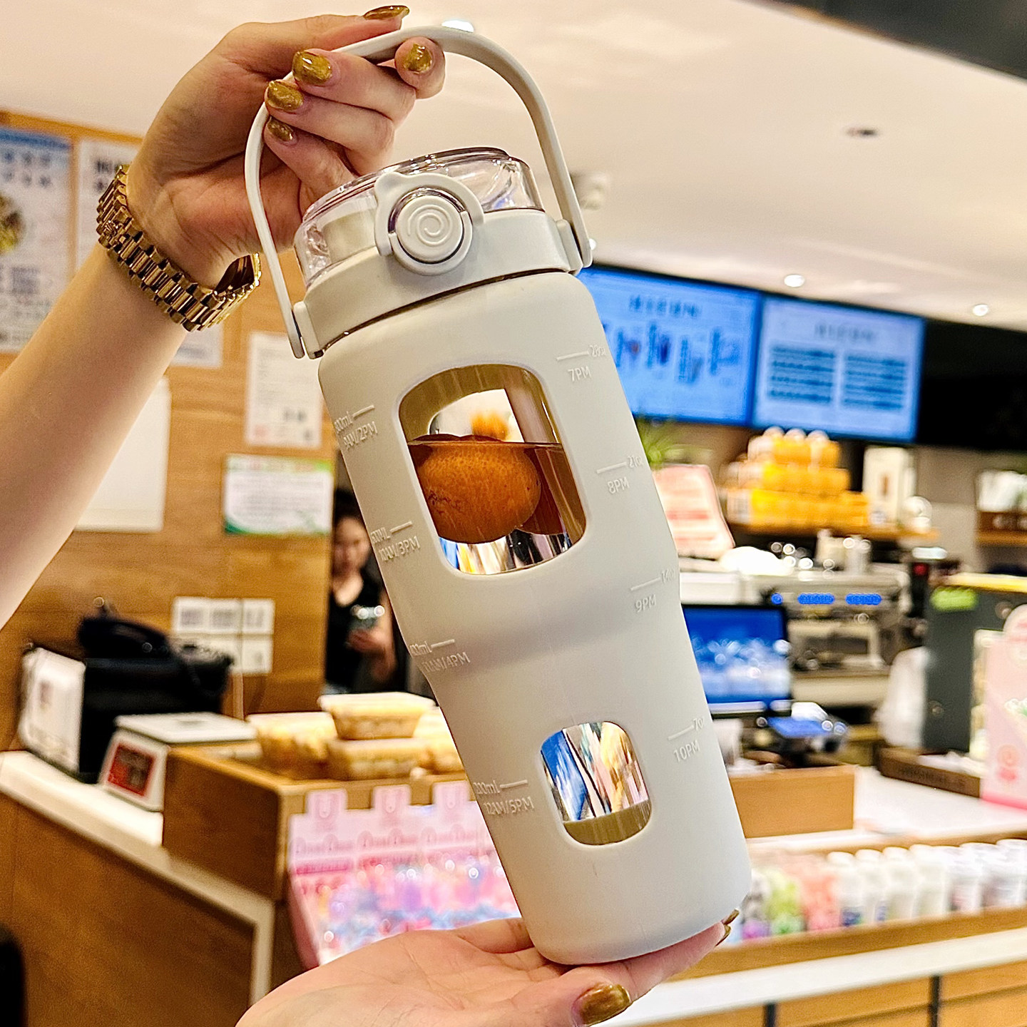 双饮吸管水杯高硼硅玻璃隔热防摔图片