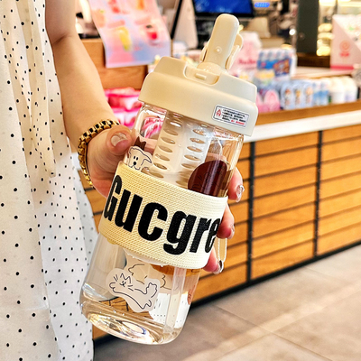 高颜值玻璃杯耐高温花茶杯吸管杯