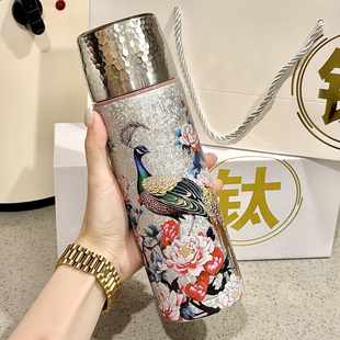 覆钛保温杯女士高颜值2025新款中国风不锈钢杯子带盖喝水杯便携