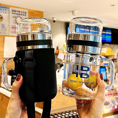 玻璃杯耐高温带盖带把手泡茶杯