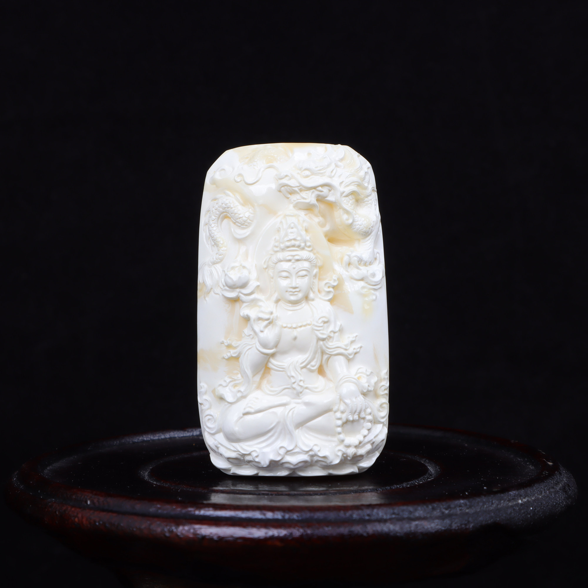 俄料琥珀蜜蜡王华辉老师亲工瓷白御龙观音佛牌吊坠男女款毛衣链21