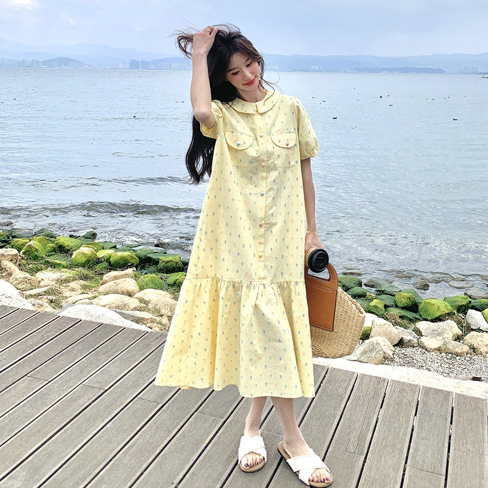 夏装新款 奶黄色连衣裙 2C153-3396-P135K218图片