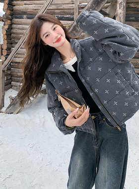 冬季现货新款 拼接牛仔羽绒服派克服177-3306-P275K388