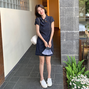 新中式国风牛仔套装女2025夏季新款设计感复古改良上衣短裤两件套图片
