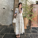 高端精致国风印花连衣裙女夏季2025新款超好看绝美收腰盘扣碎花裙，女装连衣裙，2C153