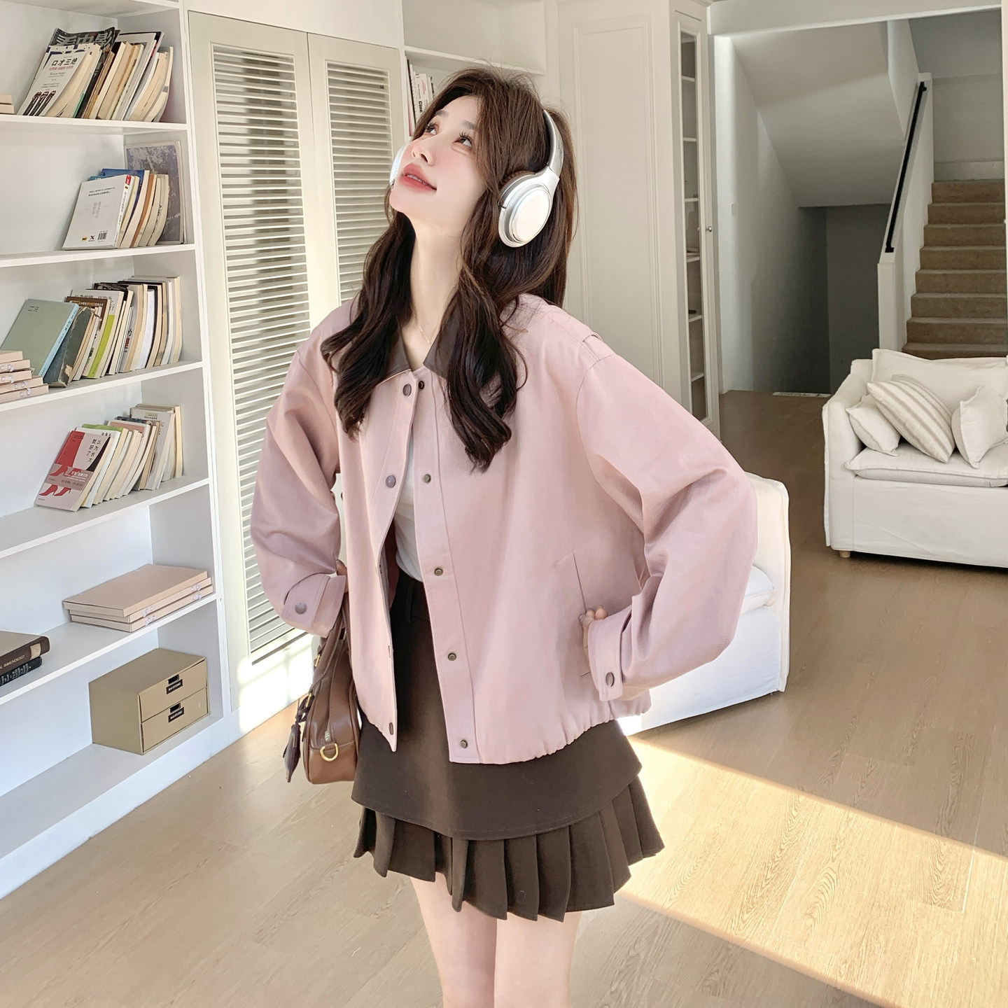 春装新款粉色拼接PU皮短款外套2C153-8923-P155K238,女装短外套,2C153