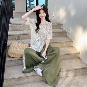 设计感不规则T恤套装女2025夏新款时尚韩系休闲减龄阔腿裤两件套图片