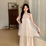 甜美超仙假两件吊带连衣裙女夏2025新款独特漂亮显瘦绝气长裙，女装连衣裙，2C153