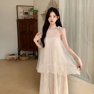 甜美超仙假两件吊带连衣裙女夏2025新款独特漂亮显瘦绝气长裙图片