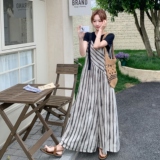 休闲T恤条纹背带裤套装女夏季又酷又飒高级感甜美流行爆款两件套，女装连衣裙，2C153