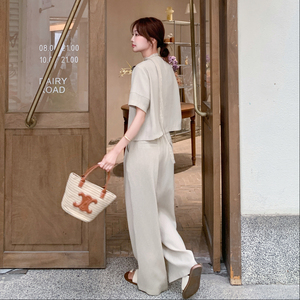 夏 麻料阔腿裤+上衣配丝带807-P165K238图片