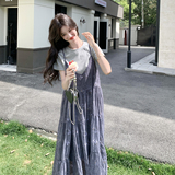 温柔系穿搭碎花吊带连衣裙T恤套装女夏季新款超火休闲时尚两件套，女装连衣裙，2C153