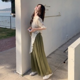 法式蕾丝罩衫套装女2025夏季新款气质不规则拼接宽松阔腿裤两件套，女装套装/套裙，2C153