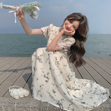 高端精致国风印花连衣裙女夏季2025新款超好看绝美收腰盘扣碎花裙，女装连衣裙，2C153