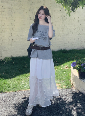 新款现货 时尚连衣裙套装裙 T恤+半身裙配腰带2C153-2537P145K208