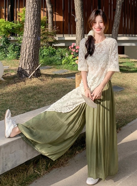 夏装新款  不规则上衣叠穿阔腿裤套装2C153-823-P155K238