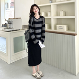 春装新款条纹毛衣+连衣裙2C153-883-P145K218，女装套装/套裙，2C153