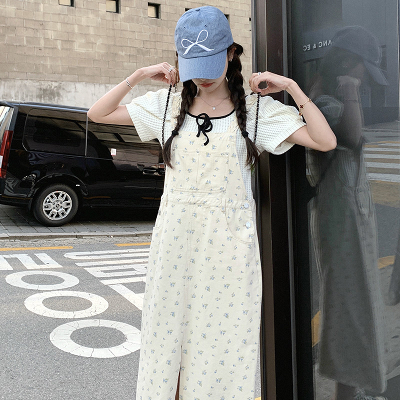 韩系碎花工装背带裙女夏2024新奶乎乎桔梗初恋连衣裙小清新爆款,女装连衣裙,2C153