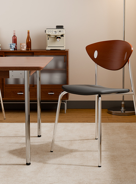 中古实木家用餐椅轻奢飞鸟椅休闲咖啡厅餐桌椅子设计师铁艺靠背椅