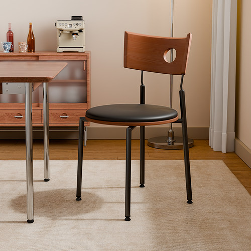 极简复古餐椅不锈钢实木靠背椅