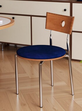 中古餐椅家用实木靠背椅网红复古椅小户型餐桌椅不锈钢设计师椅子