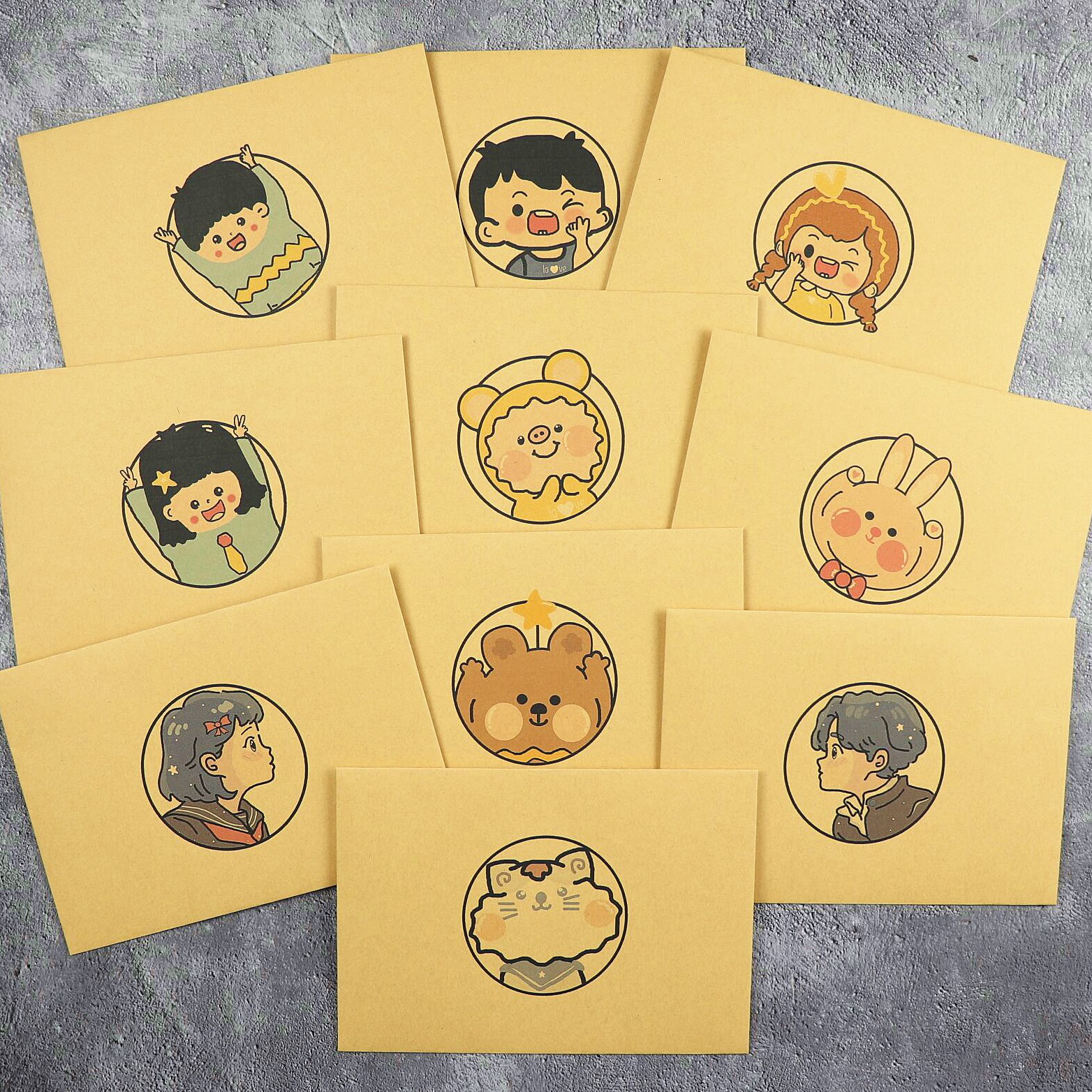 情侣头像信纸信封套装卡通可爱浪漫情书明信片照片收纳手绘牛皮纸