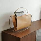 不锈钢金属提手置物架客厅桌面收纳杂志架现代简约圆形收纳书报架