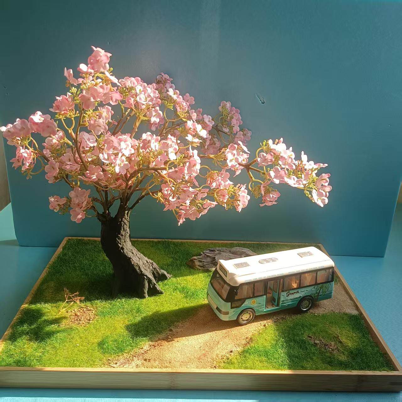 仿真樱花树盆栽粉色花朵绿植摆件家居装饰休闲风手办车模配景
