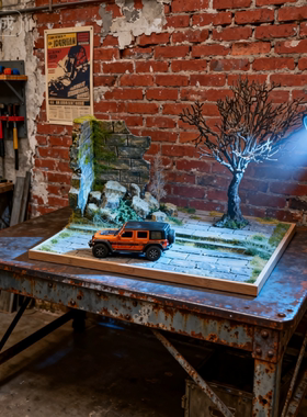 废墟款车模军模手办仿真微景观沙盘模型场景定制微缩地台拍摄道具