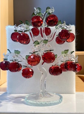 24挂水晶苹果玻璃工艺品红苹果树平安果水晶树建盏花瓶摆件
