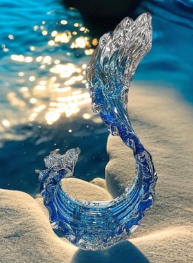 纯手工摆件淄博琉璃风生水起海浪客厅书房装饰装饰摆件